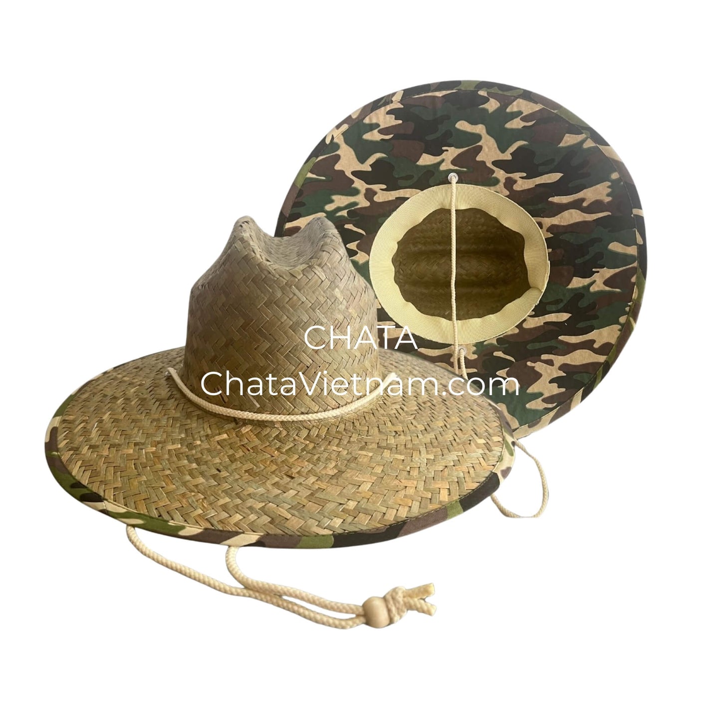 Lifeguard Hats Wholesale Natural Straw Handwoven Camo Lining L395