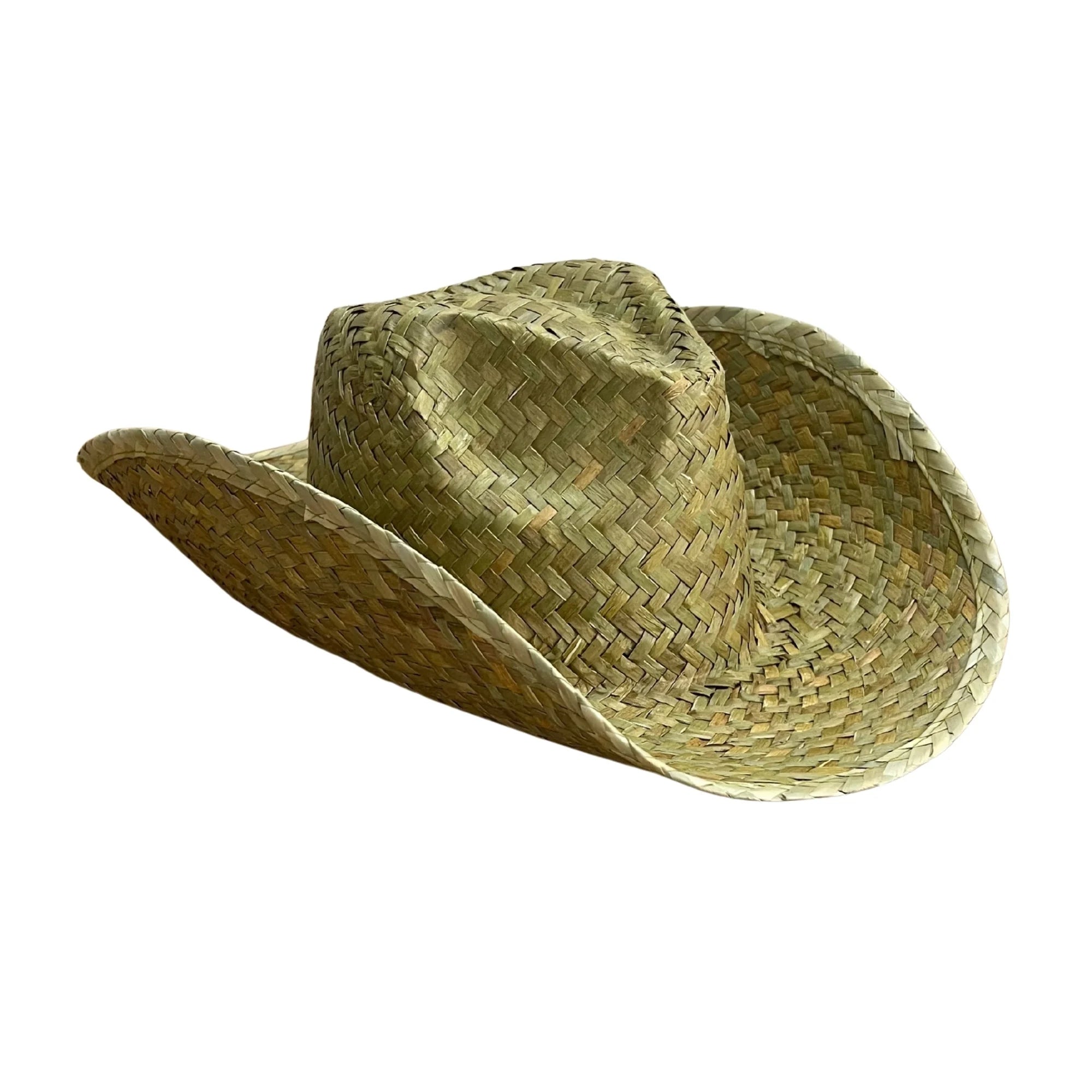 Handwoven cowboy straw hat with a shaped crown and curved brim