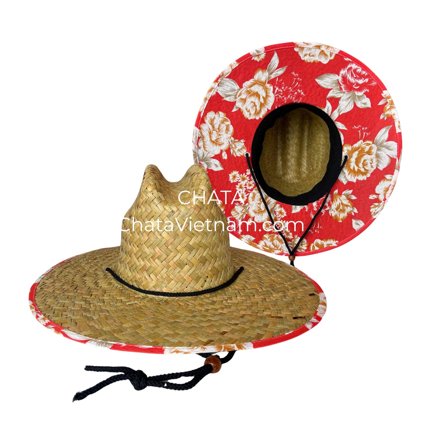 Ladies Sun Hats Wholesale Handwoven Red Floral Lining L3916
