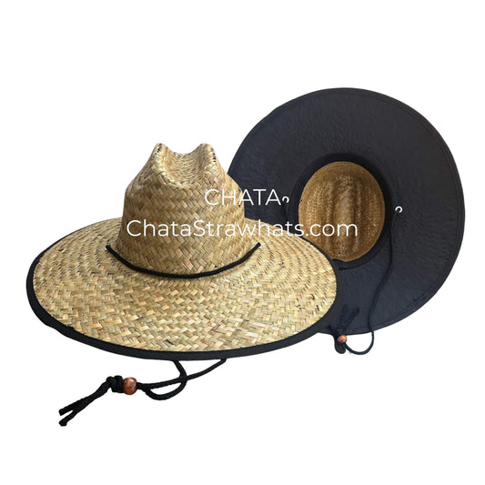 Handwoven lifeguard straw hat with black underbrim – L391
