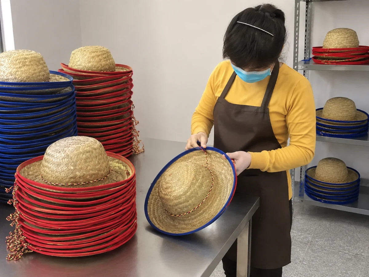 Quality inspection at CHATA Vietnam straw hat manufacturer
