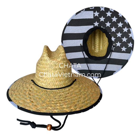 Straw Hats Wholesale Handwoven American Flag Black White Lining L3911