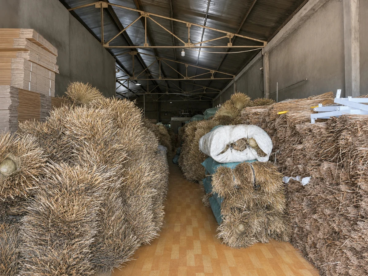 Natural Vietnamese seagrass stored at CHATA, a Vietnam straw hat manufacturer producing custom and wholesale straw hats