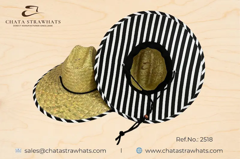 Lifeguard straw hat with black and white striped brim – Ref. 2518