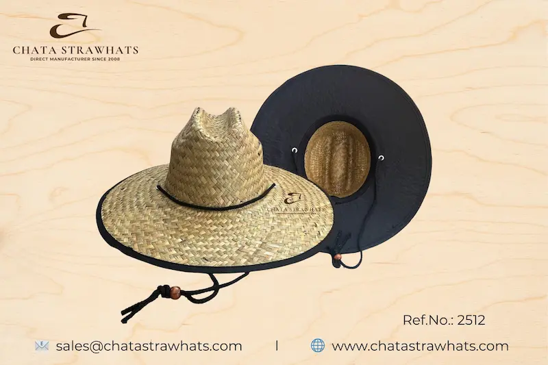 Natural lifeguard straw hat with black trim and inner lining – Ref. 2512