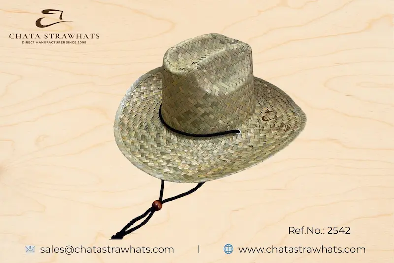 Seagrass cowboy hat with wide brim and chin cord – Ref. No. 2542