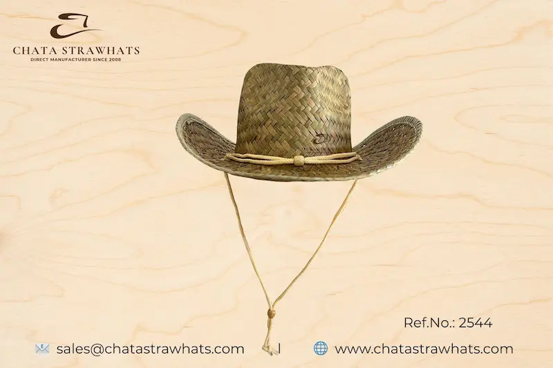 Handwoven cowboy straw hat with curved brim and tan rope band – Ref 2544