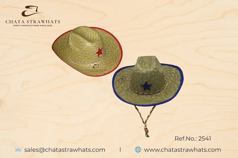 Kids’ seagrass straw hats with colorful star patch and trim