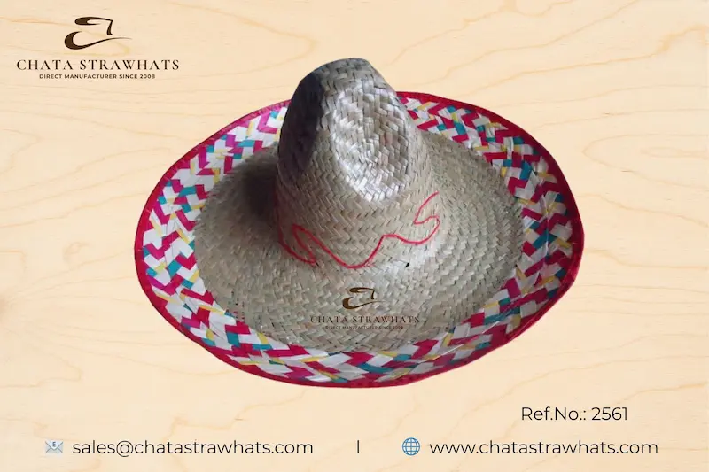 Mexican sombrero straw hat with colorful woven brim – Ref. No.: 2561