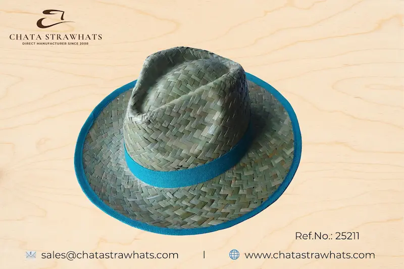 Panama straw hat with blue grosgrain ribbon