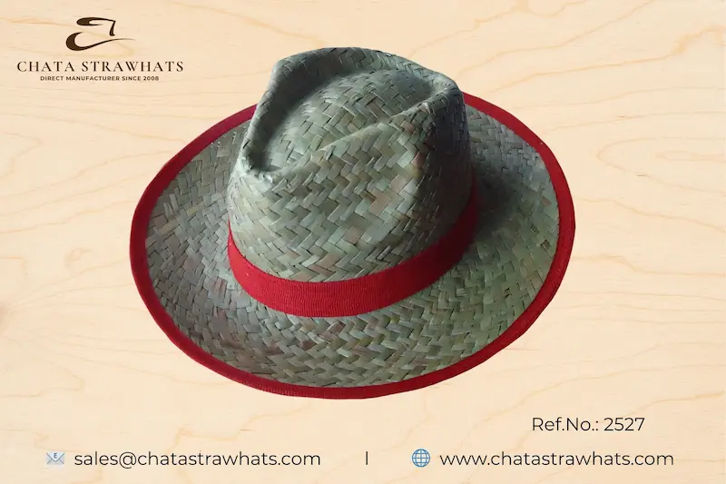 Panama straw hat with red ribbon and matching brim edge – Ref. No. 2527